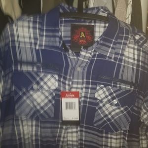 Attitude Gold Mens Blue Plaid Shirt NEW Sz XL